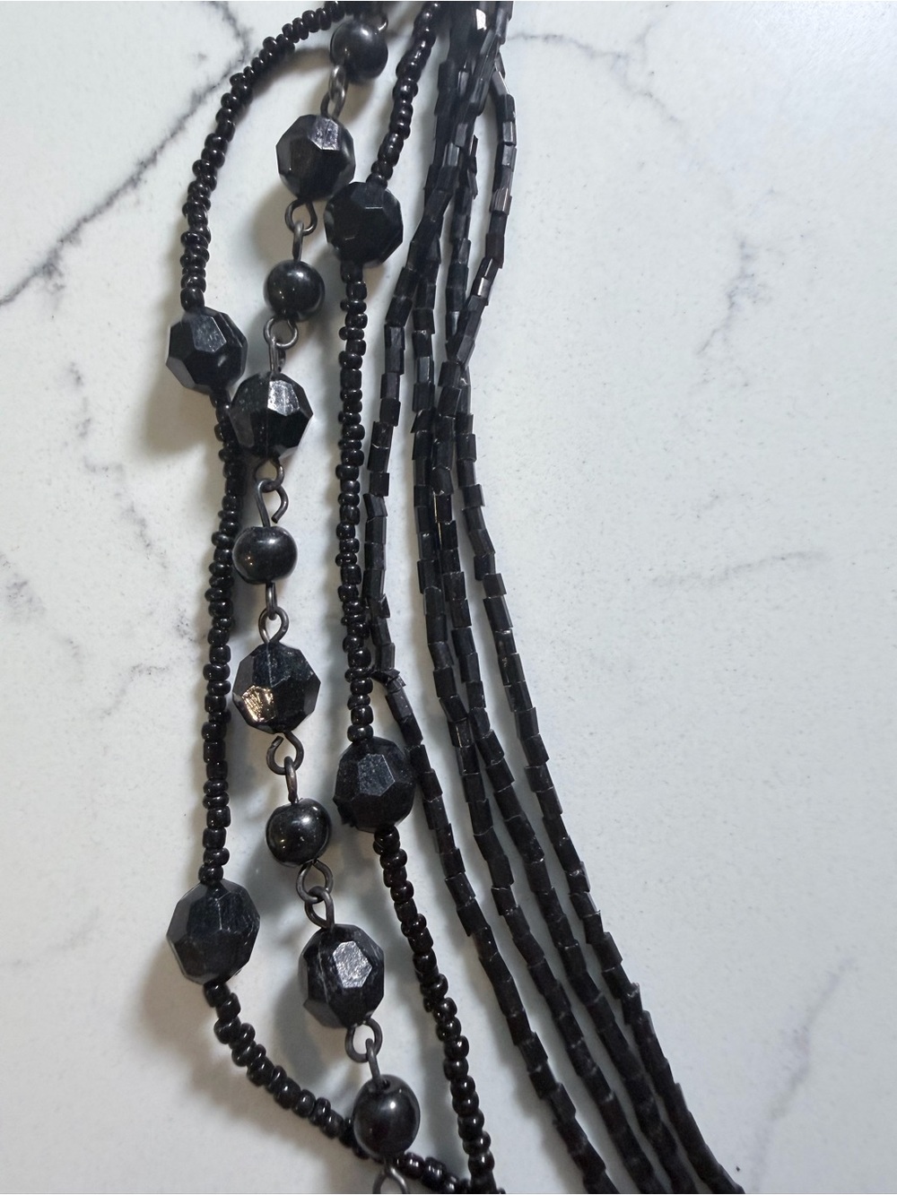 Jessica Simpson Gothic Multi-Strand Black Beaded Cross Necklace - Picture 8 of 8